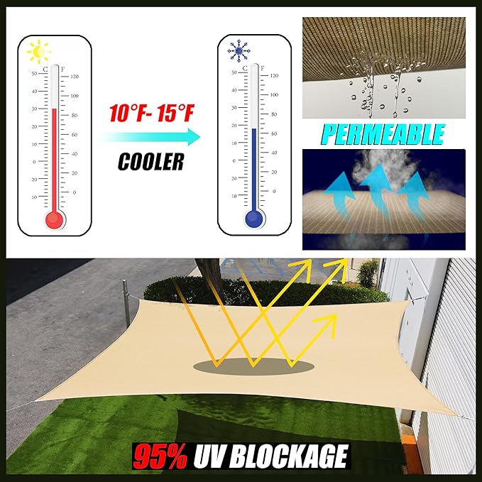 Royal Shade 10' x 10' x 14' Beige Triangle Sun Shade Sail Canopy Outdoor Patio - Image 7