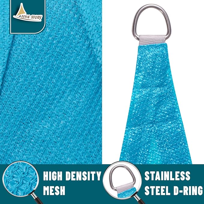 LOVE STORY Custom Size 10'x15'x18' Turquoise Blue Sun Shade Sail Right Triangle - Image 5