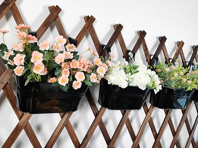 6 Pack Metal Hanging Planter for Outdoor Plants, 10 Inch Black Fence Planters - Image 8