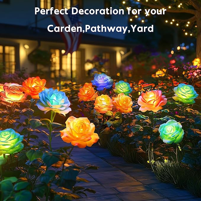 Solar Rose Lights Outdoor: 10 Pack IP65 Waterproof 7-Color Changing LED Flower - Image 6