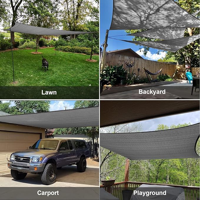SUNLAX Sun Shade Sail 10' x 16' Dark Grey Rectangle Canopy Sail Shade Cover UV - Image 8