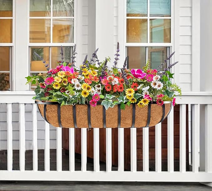 30 Inch Window Deck with Coco Liner, Fence Metal Hanging Flower Planter Window - Image 5