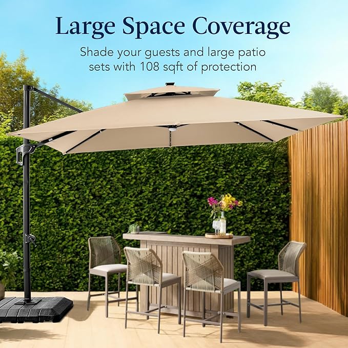 Best Choice Products 9x12ft LED Cantilever Patio Umbrella w/Base Included & - Image 4