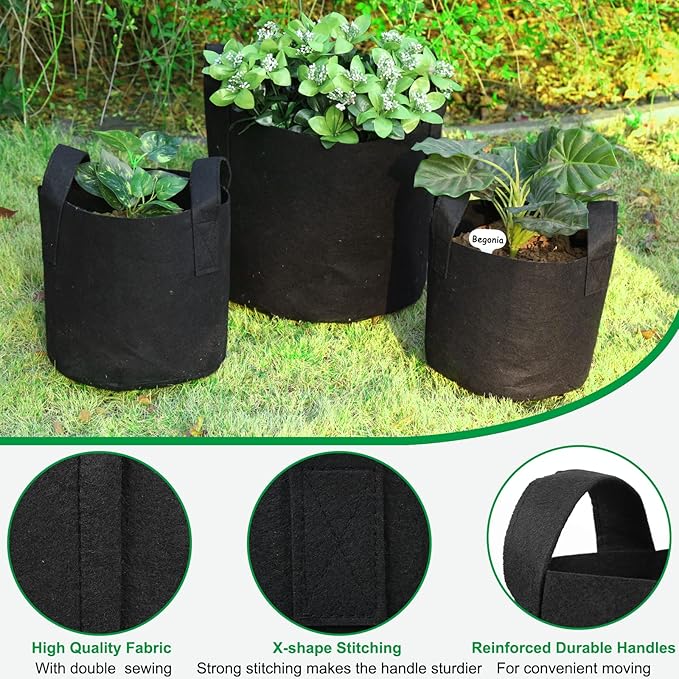 JERIA 12-Pack 20 Gallon Grow Bags, 300G Thickened Nonwoven Garden Pots - Image 3