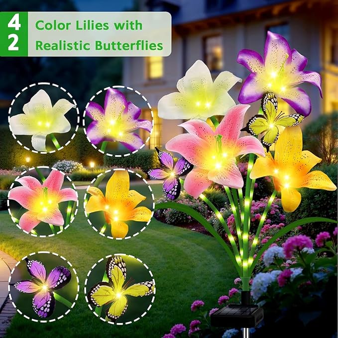 Solar Garden Lights 6 Pack LEDs Solar Lilies Flower Lights, Yard Patio Pathway - Image 2