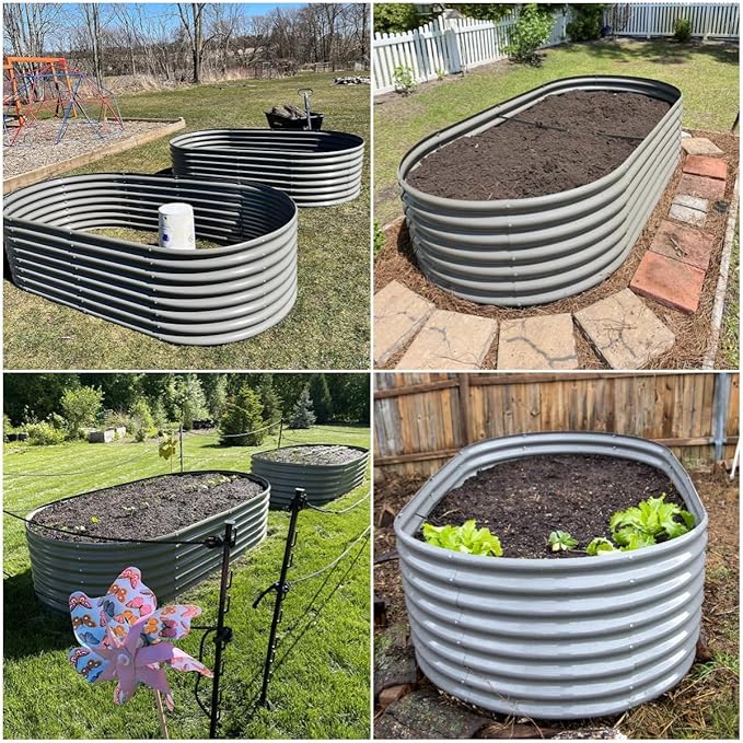 A ANLEOLIFE 12-Set 8X4X2 ft Galvanized Raised Garden Bed Kit, Oval Metal Deep - Image 3