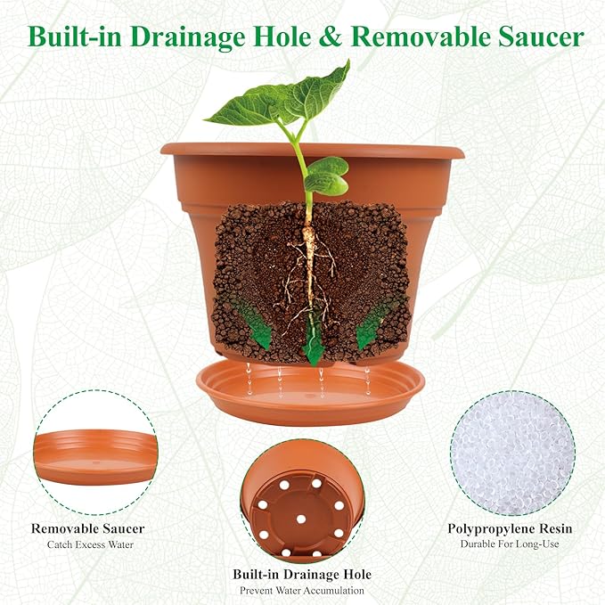 6 Inch Plastic-Flower Pot-for-Indoor Plants, 6 Pack Outdoor Plant Pots - Image 4