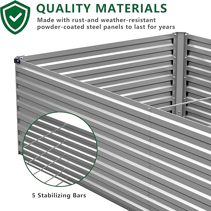 8x2x2FT Galvanized Raised Garden Bed Kit, Vegetable Plant Boxes-Rectangle Metal - Image 8