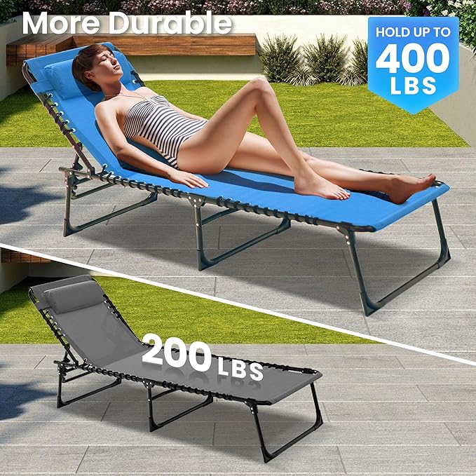 Folding Chaise Lounge Chair 2 Pack - 400lb Capacity - Image 3