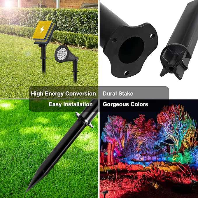 T-SUNUS RGB Solar Landscape Spotlights Christmas, Color Changing Spot Lights - Image 7