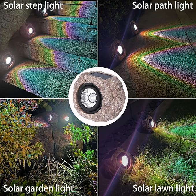 Solar Rock Lights Outdoor Waterproof, 4 Pack LED Colored Garden Rock Solar Light - Image 5