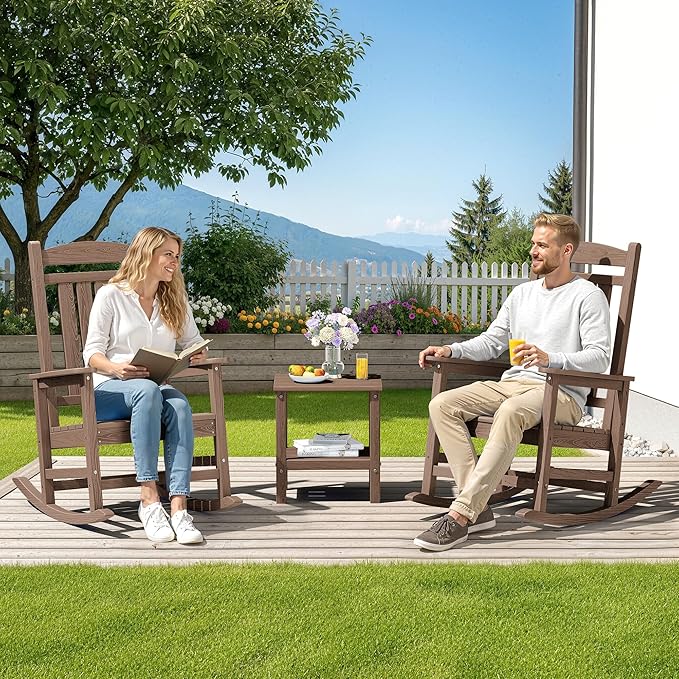 SERWALL HDPE Outdoor Rocking Chair Set of 4, Patio Rocking Chairs, All-Weather - Image 2