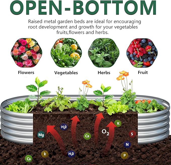 2PCS 12x2x1FT Galvanized Raised Garden Bed Kit, Vegetable Boxes-Oval Metal - Image 3