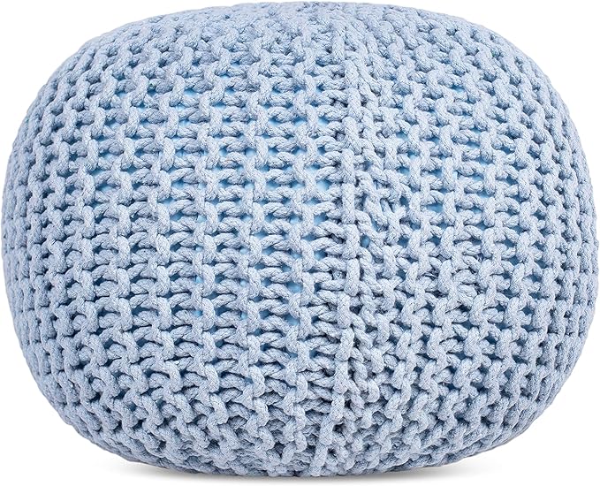 BIRDROCK HOME Round Pouf Ottoman | Cotton Braided Foot Stool - Image 9