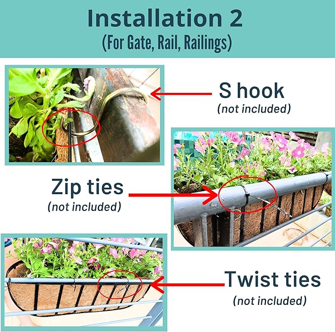 LaLaGreen Fence Planters for Outdoor Plants Black Metal Window Boxes Planter To - Image 4