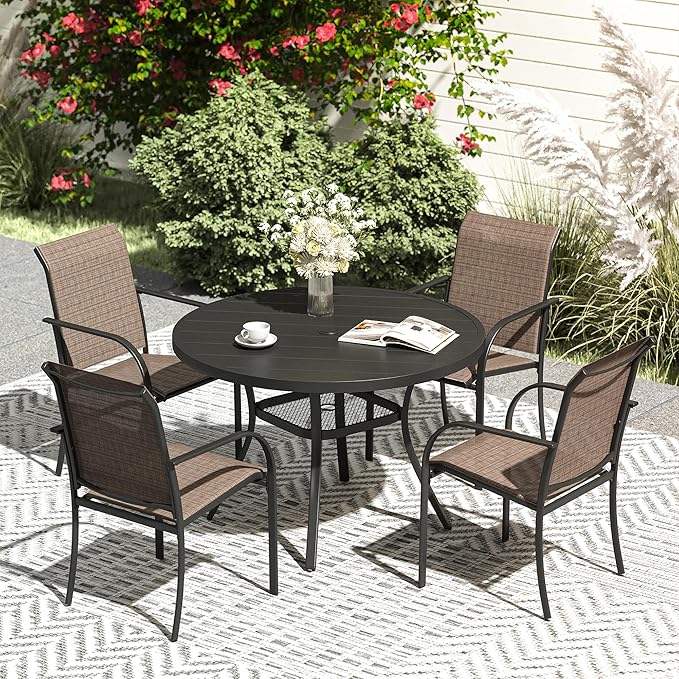 VICLLAX Patio Dining Set for 4, Outdoor Furniture Set Includes 41.2" Round by HOME
