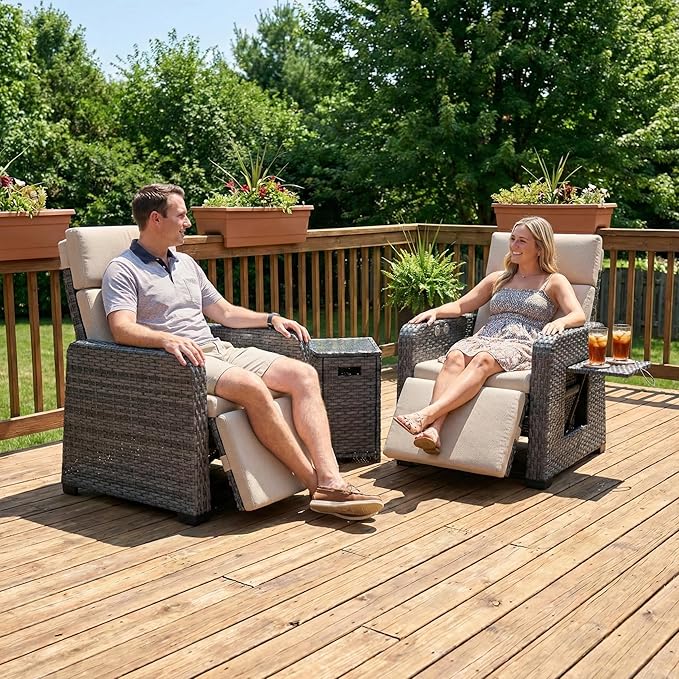 Restland Outdoor Recliner with Independent Adjustable Back & Footrest Wicker - Image 4