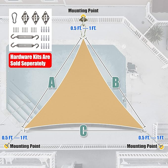 Amgo Custom Size 23' x 23' x 23' Sand Beige Triangle Sun Shade Sail Order to - Image 7