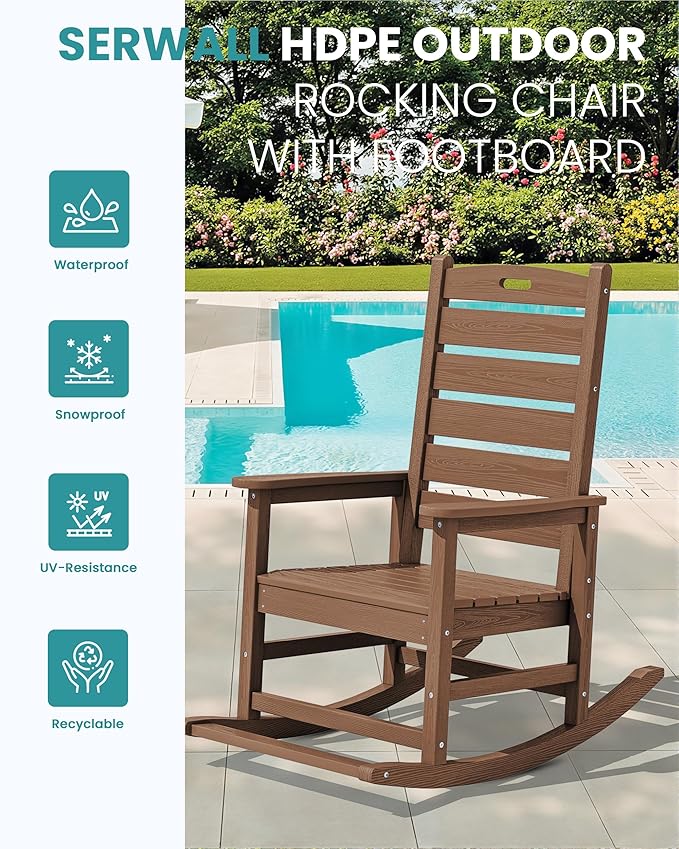 SERWALL Outdoor Rocking Chair, Oversized Rocking Chair - Image 4