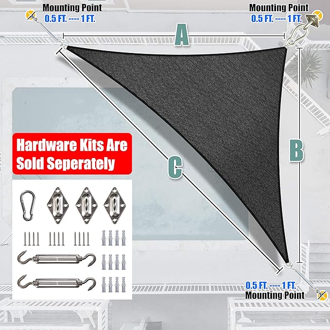 Amgo Custom Size 8' x 16' x 17.9' Black Right Triangle Sun Shade Sail Order to - Image 7