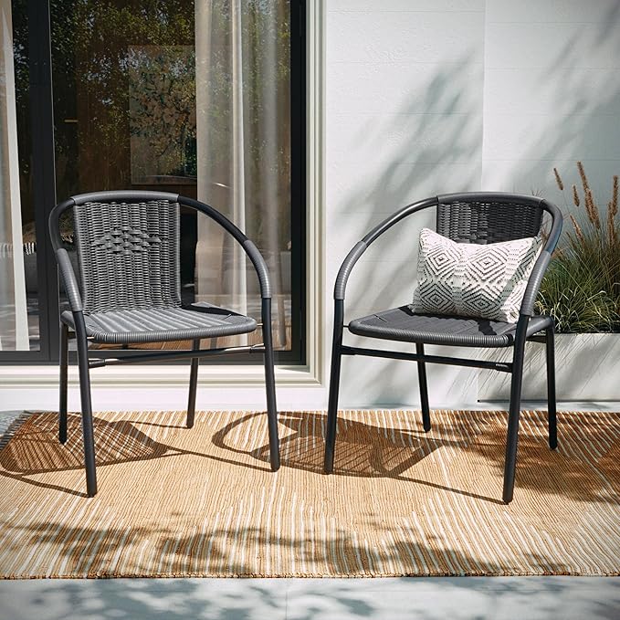 EMMA + OLIVER Set of 2 Modern Rattan Indoor/Outdoor Stack Chairs, Stacking by EMMAOLIVER