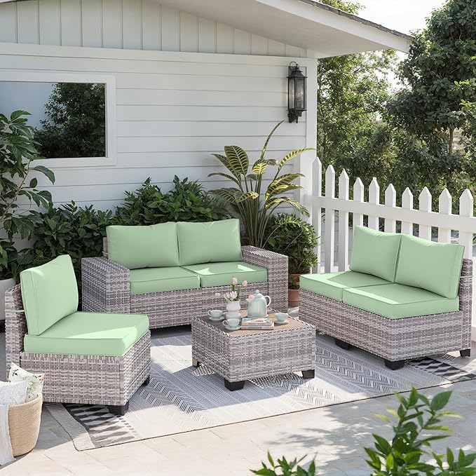 6-Piece Outdoor Patio Furniture Set Wicker Sectional Sofa Set, Patio - Image 7