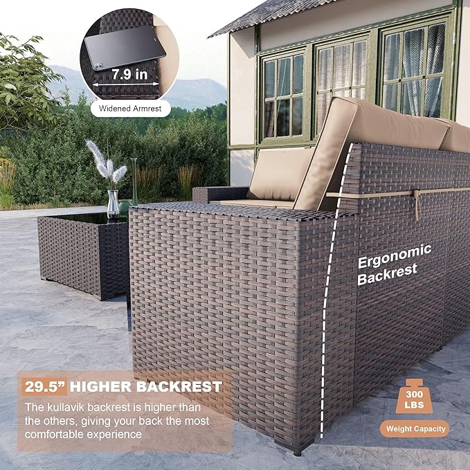 Kullavik 12 Pieces Outdoor Patio Furniture Set PE Wicker Rattan Sectional Sofa - Image 2