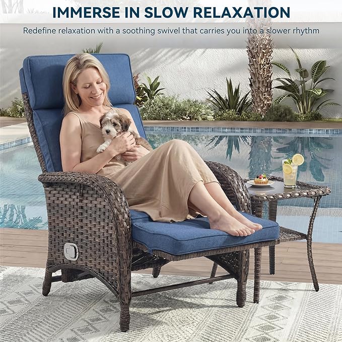 3 Pieces Zero Gravity Wicker Patio Recliner Chairs Set of 2 - Image 4