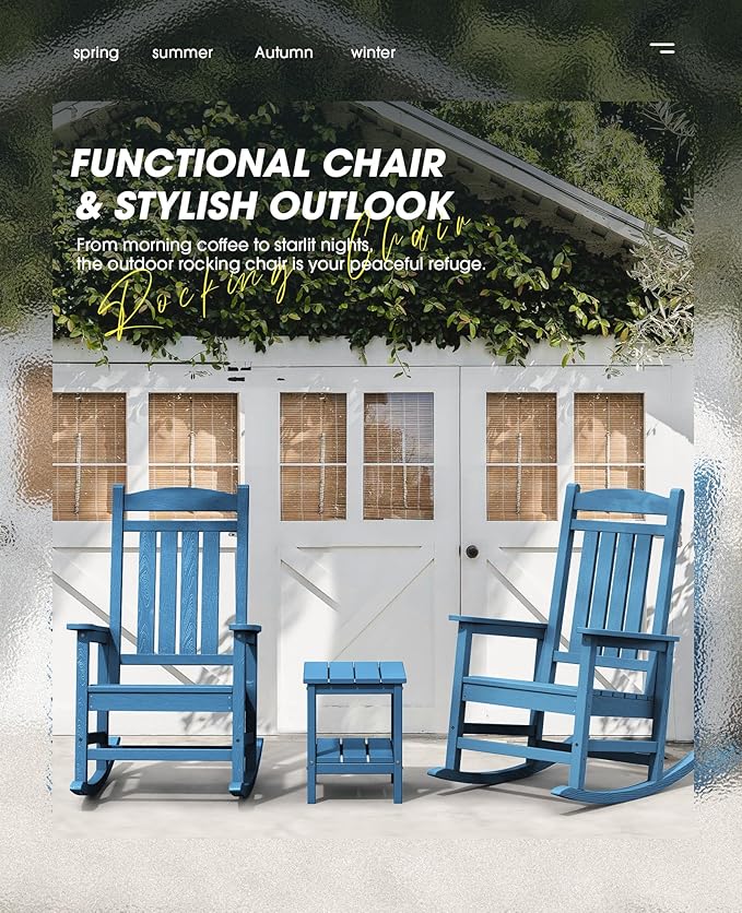 KINGYES HDPE Patio Rocking Chair Set of 4, Outdoor Rocking Chairs Porch Rocker - Image 6