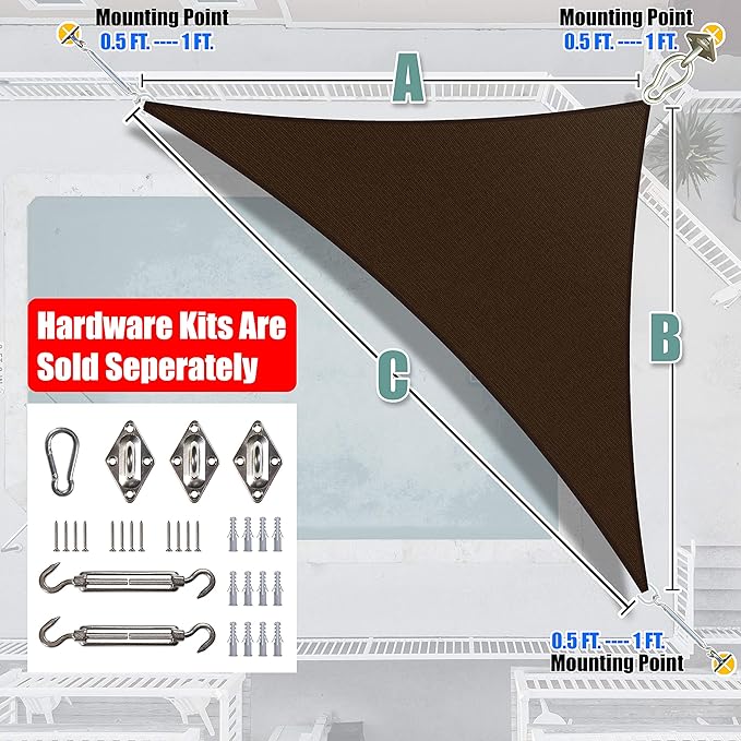 Amgo 18' x 18' x 25.5' Brown Right Triangle Sun Shade Sail UPF50+ Canopy Awning - Image 7