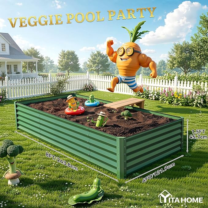 YITAHOME 8x4x1.5 ft Galvanized Raised Garden Bed Kit, Large Metal Planter Box - Image 7