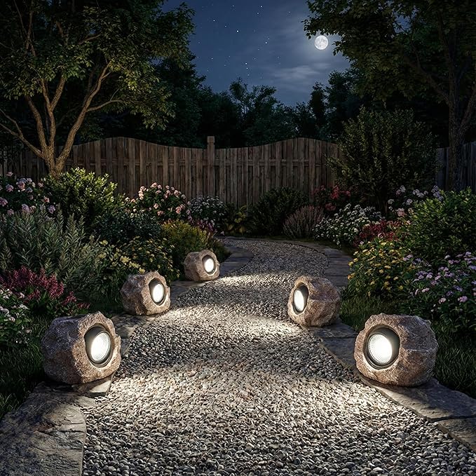 Solar Rock Lights, 4 Pack Solar Powered Waterproof LED Spotlights Decorative - Image 4