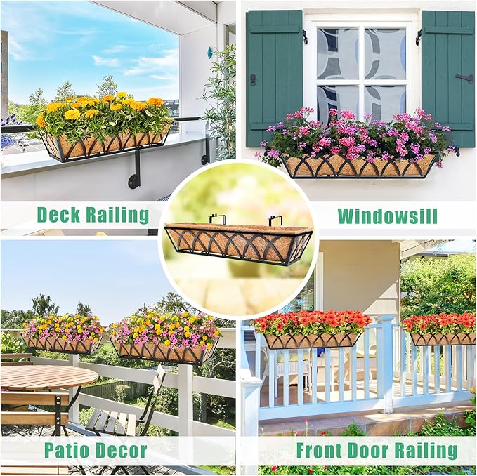 6pcs 24 Inch Window Deck with Coco Liner, Metal Hanging Flower Planter Window - Image 7