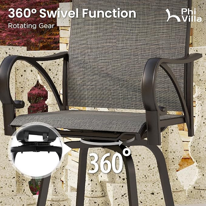 PHI VILLA Outdoor Swivel Bar Stools Set of 6, Bar Height Patio Bar Stools & - Image 4