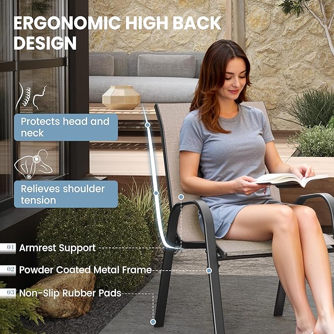 Patio Dining Chairs Set of 8, Outdoor High Stacking Chairs，Breathable Seat - Image 7