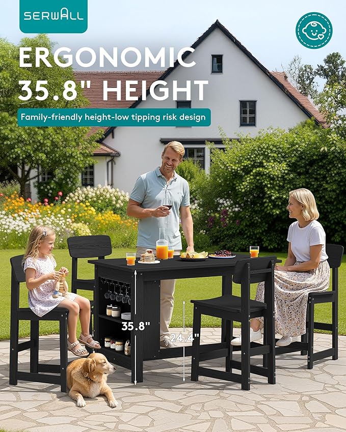 SERWALL Outdoor Bar Stools Set of 2, All Weather HDPE 25" Counter Height Bar - Image 3