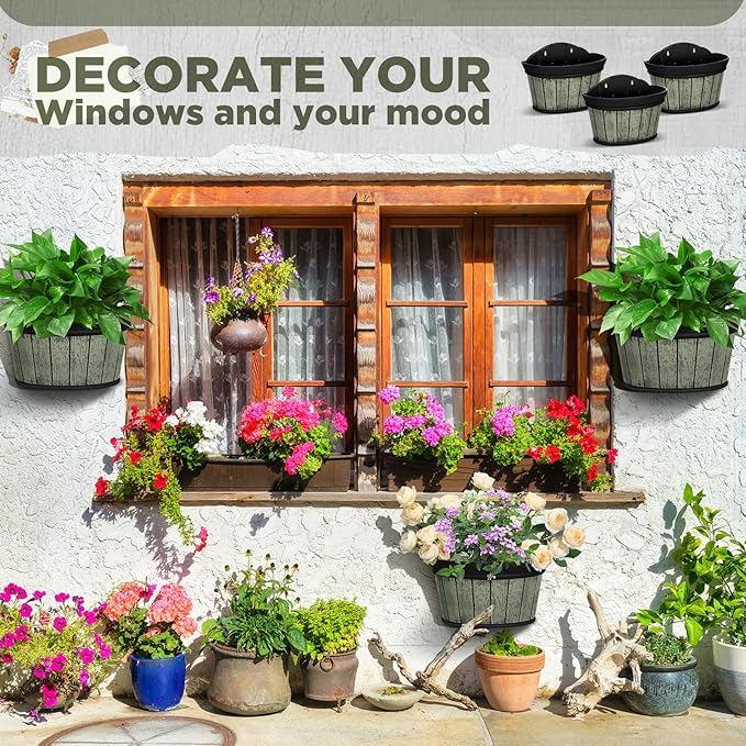 Layhit 6 Pcs Wall Hanging Planters Outdoor Pot Planter Wine Barrel Planter - Image 3