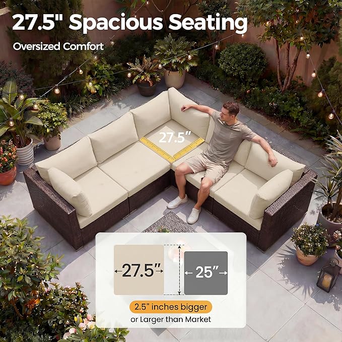 NICESOUL 29.3'' High Back Outdoor Patio Sectional Furniture - Image 6