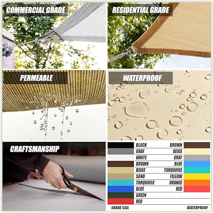 ColourTree TAPR1616 Custom Size 13' x 23' Beige Sun Shade Sail Canopy UV Block - Image 4