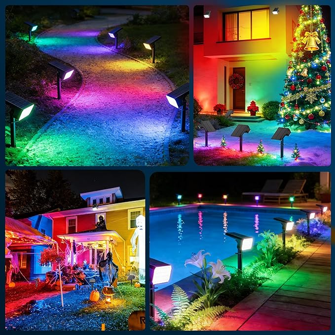 LANSOW 12 Pack Solar Spot Lights Outdoor Color Changing, 7 Modes Waterproof - Image 3