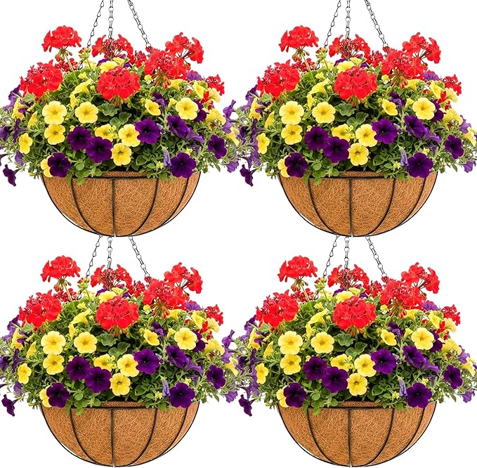 8 inch Metal Hanging Baskets For Plants Outdoor 4 Pack Round Metal Wire Hanging by JFFLYIT