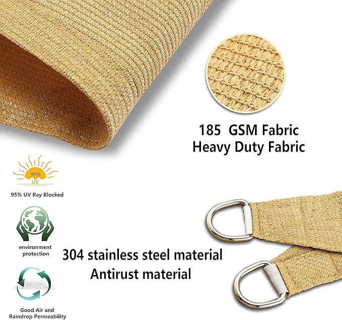 Tronssien Rectangle 10'x13' Sun Shade Sail, 95% UV Blockage Canopy Awning - Image 4