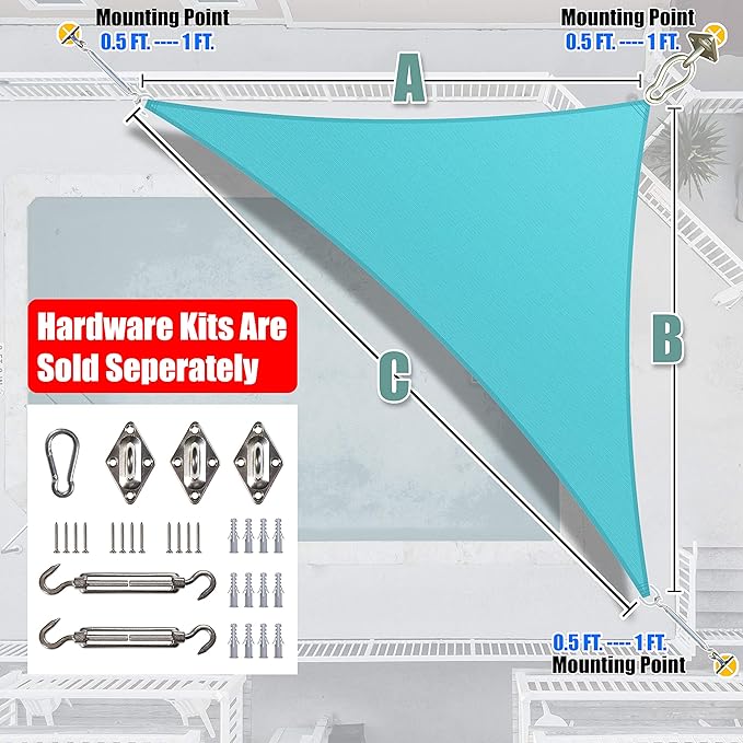 Amgo Custom Size 8' x 9' x 12' Turquoise Triangle Sun Shade Sail Order to Make - Image 7