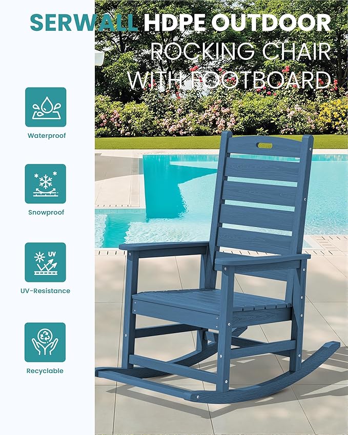 SERWALL Outdoor Rocking Chair Set of 2, Oversized Rocking Chair - Image 4