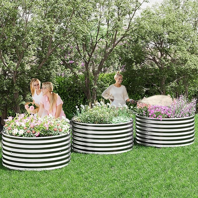 4 Pack Round Galvanized Raised Garden Bed Outdoor, Metal Garden Bed - Image 7