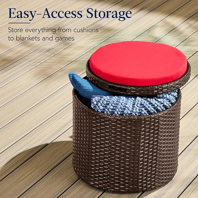 Best Choice Products Round Wicker Ottoman, Additional Seating, Side Table - Image 3