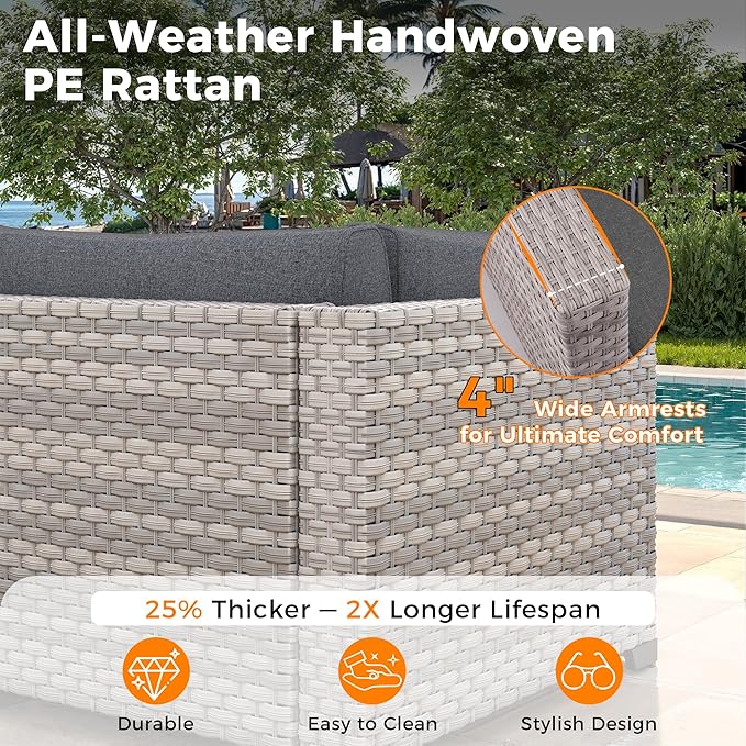 12-Seat Modern Outdoor Wicker Rattan Patio Furniture Set - Image 4