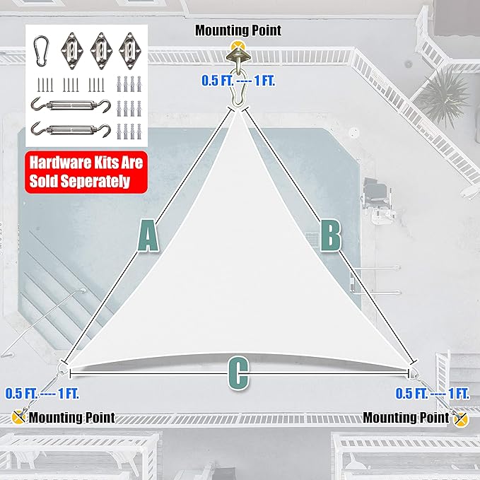 Amgo Custom Size 17' x 17' x 17' White Triangle Sun Shade Sail Order to Make - Image 7