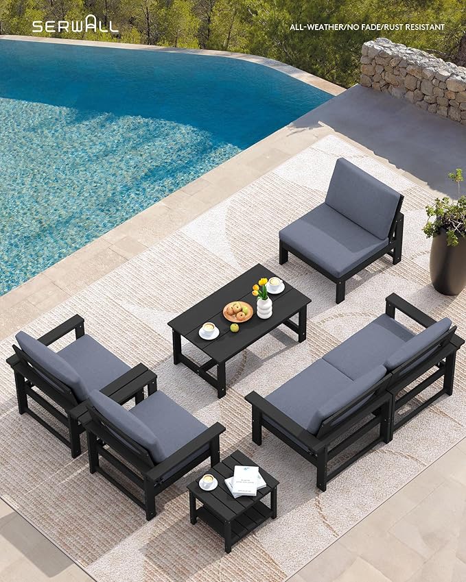 SERWALL HDPE Patio Conversation Set, 6-piece Sectional Outdoor Furniture Set - Image 5