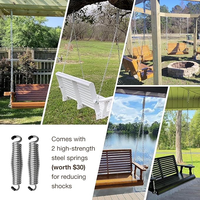 Wooden Porch Swing 2-Seater, High Backrest and Deep Seat, Bench Swing - Image 7